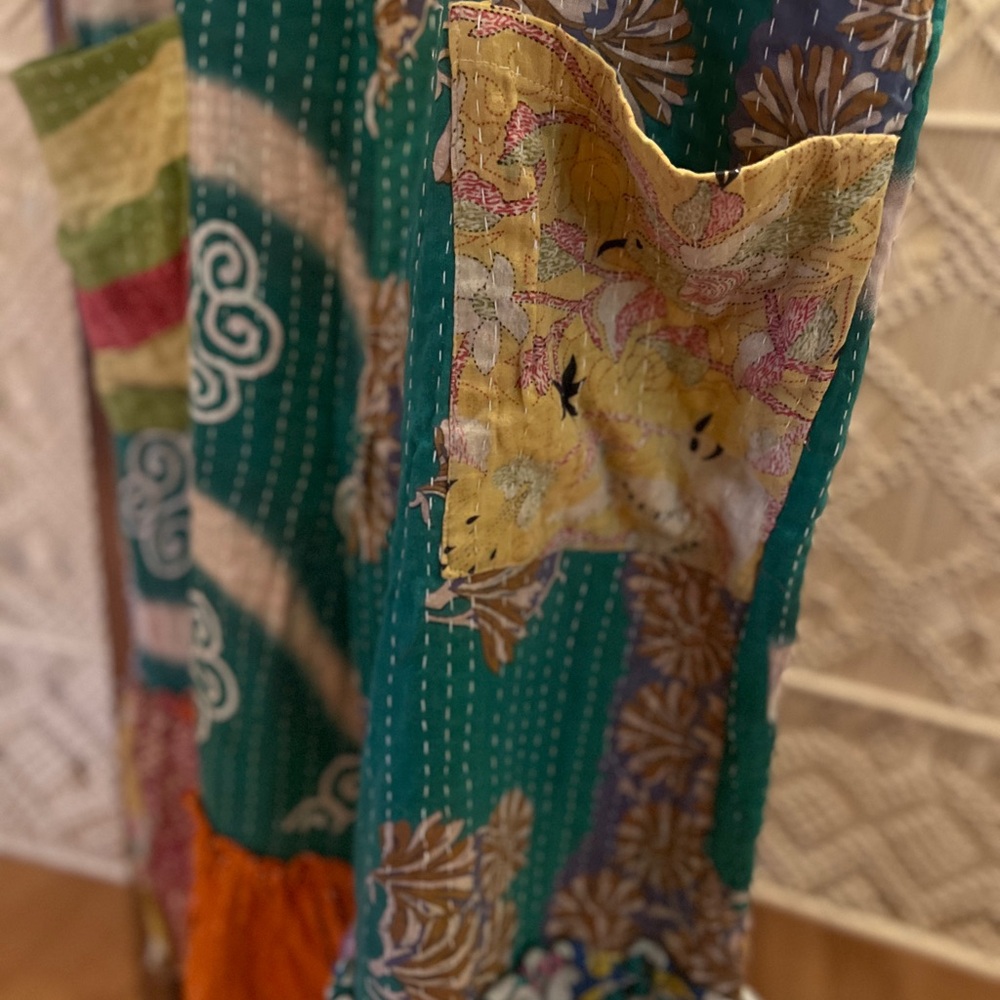 Kantha Patchwork Bell Bottom Overalls - image 3